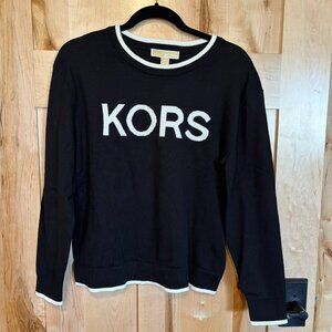 NWT MICHAEL Michael Kors KORS Logo Crewneck Sweater S Small Black White $110